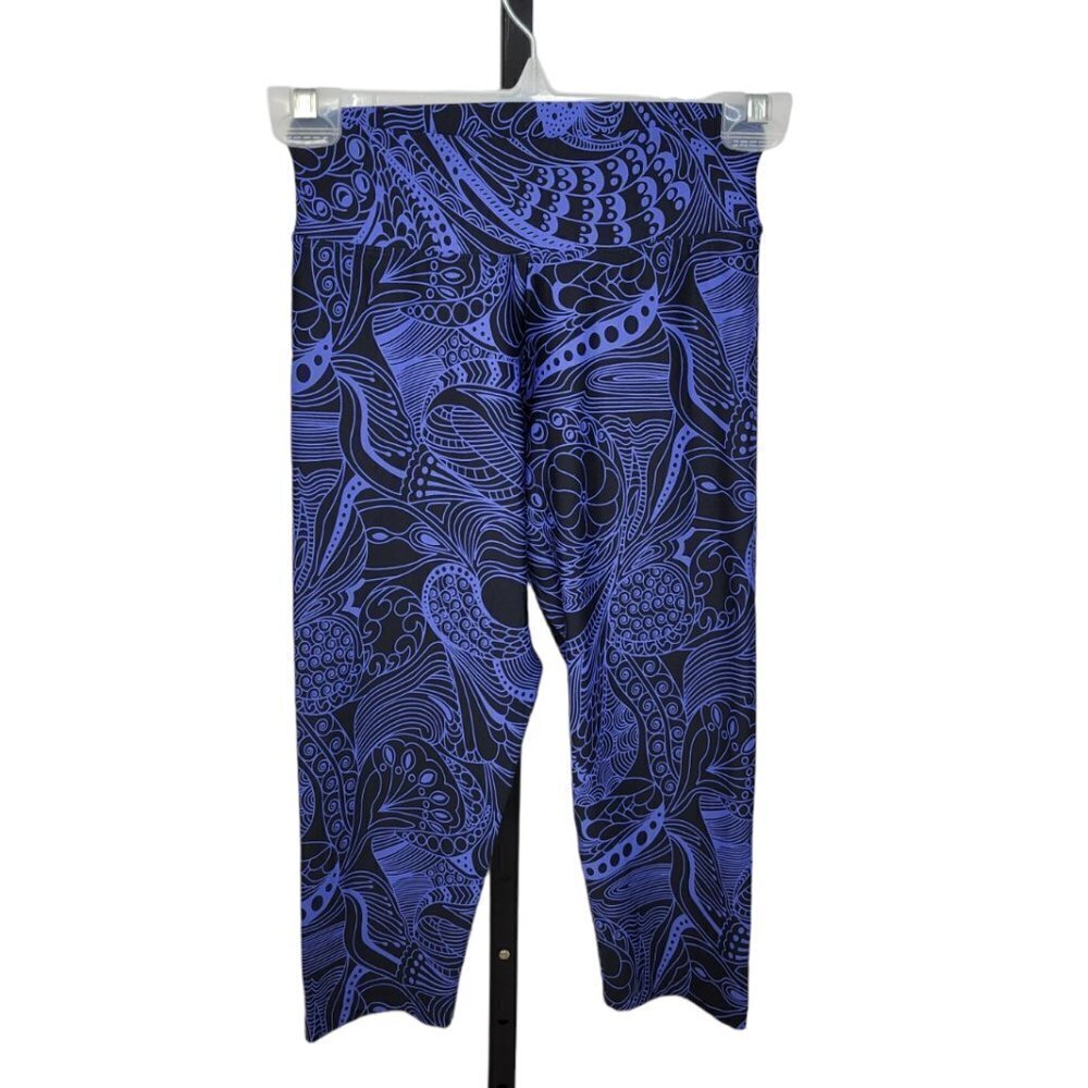 Liquido Blue Print  Stretch Crop Leggings